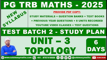 PG TRB MATHS | TEST BATCH 2 | UNIT 3 - TOPOLOGY | STUDY PLAN | NEW SYLLABUS