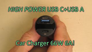 HIGH POWER INIU USB C+USB A Car Charger 66W 6A Total Qualcomm 3.0 REVIEW 