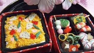 【縮緬】でミニチュア　お花見弁当を作ってみた