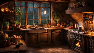 Download Lagu Cozy kitchen ambience cooking sounds with rain thunderstorm and fireplace sounds MP3