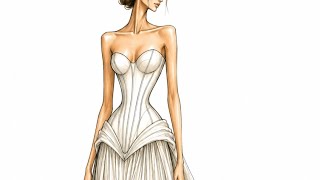 Modelagem corset frente, posição das barbatanas 