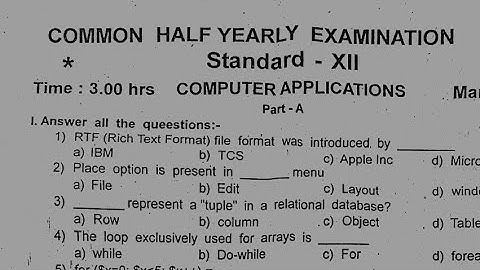 12th std computer applications half yearly exam question paper | Model question paper 2025 