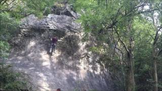 Mirf climbing Tomb Raider 8a Millers Dale Peak District Oct 2016