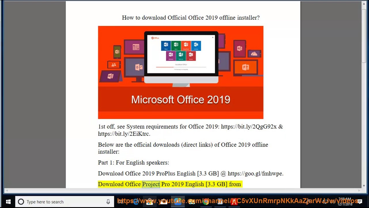 Download Official Office 2019 offline installer (Microsoft Office 2019 IMG  Download) - YouTube