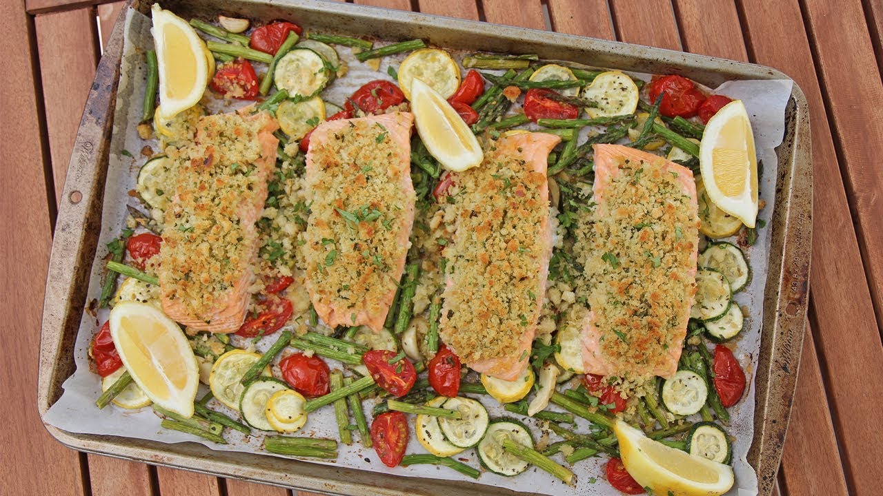 One Pan Herb Crusted Salmon & Veggies | Ep. 1262 | Laura in the Kitchen
