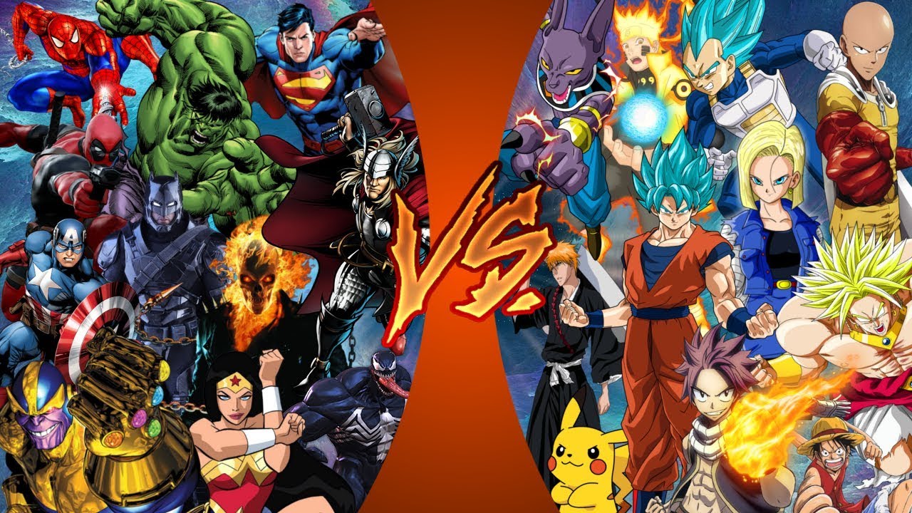 Anime vs Justice League  Avengers Goku Naruto Luffy Pikachu vs  Superman Batman Hulk Thor  YouTube