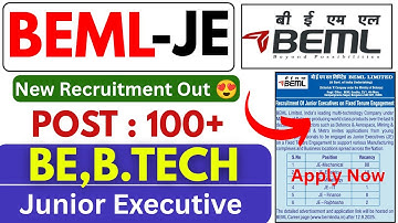 BEML Limited Recruitment 2025 | Junior Executive Vacancy | BE/B.Tech Engineers | BEML Vacancy 2025