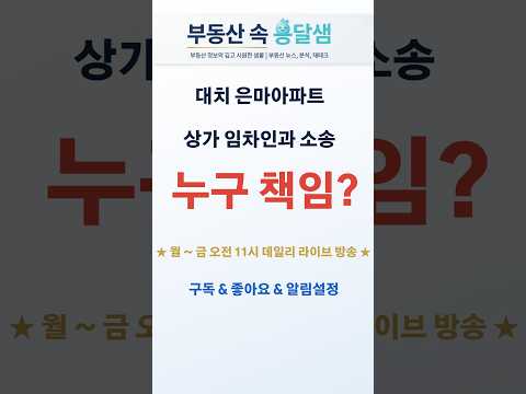 [영상뉴스] 9월16일(수)ㅣ부동산 속 옹달샘ㅣ은마아파트 상가임차인과의 소송,누구책임인가?ㅣ #부동산 #부동산뉴스 #부동산시세 #은마아파트 #재개발 #재건축 #대치은마아파트 #은마아파트재건축 미리보기