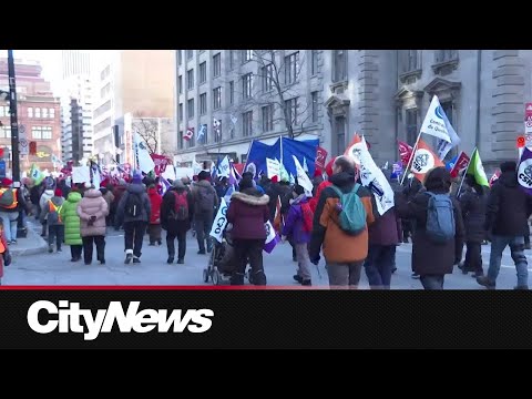 Thousands Unite In Downtown Montreal Over Workers Rights 