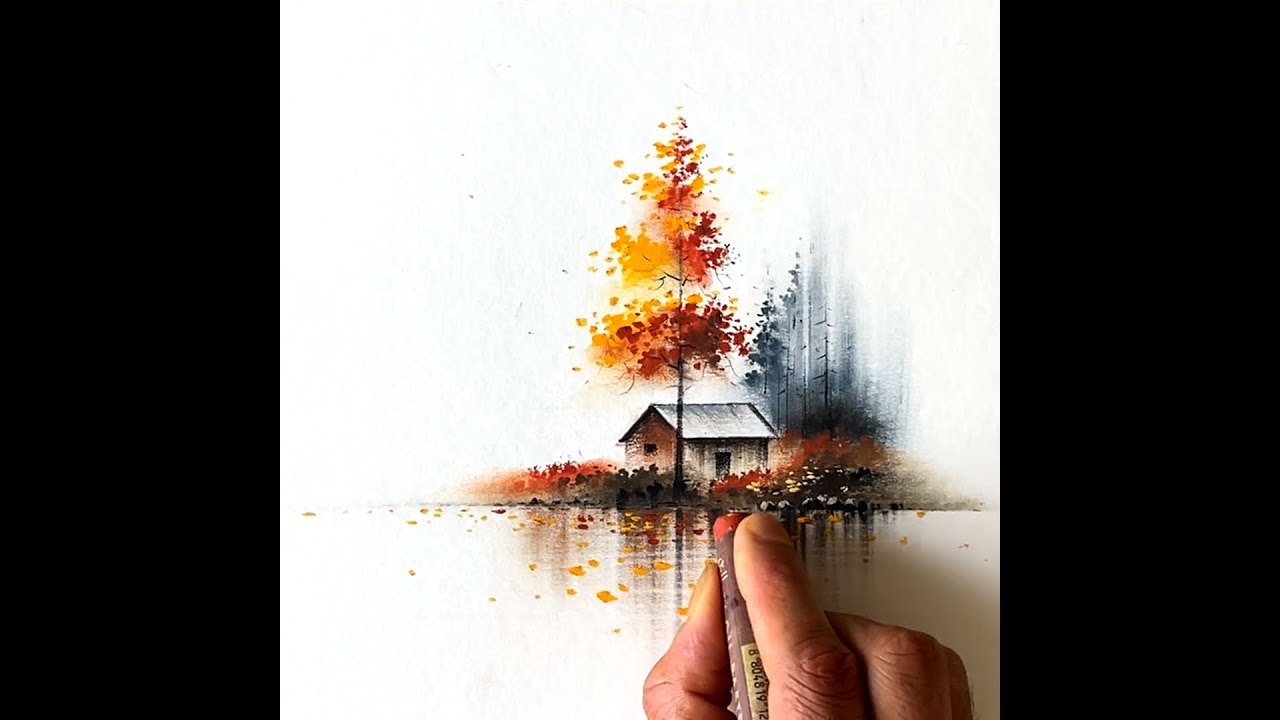 Beautiful autumn season scenery drawing using oil pastel - tutorial video