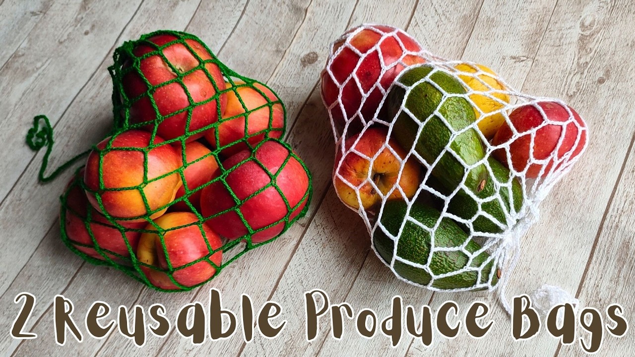 2 Reusable Produce Bags Crochet Pattern | DIY Crochet Drawstring Bag