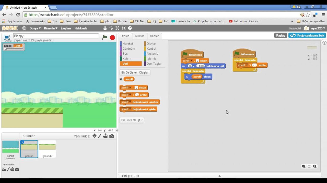 Scratch Dersleri | Flappy Bird Game Tutorial 2 | Arkaplanın hareketli ...