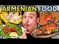 Americans try armenian food for the first time lahmajun cig kofte harissa  people vs food