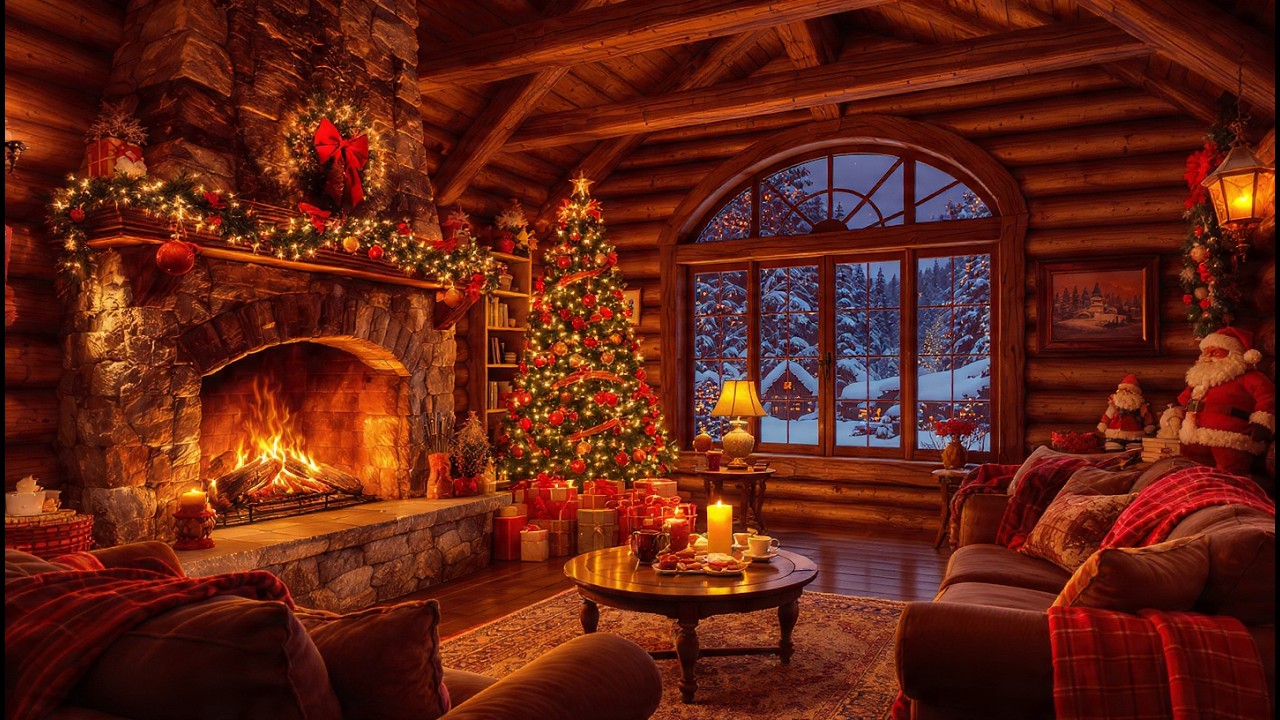 Productive Winter Days with Uplifting Jazz in a Cozy Fireplace Cabin