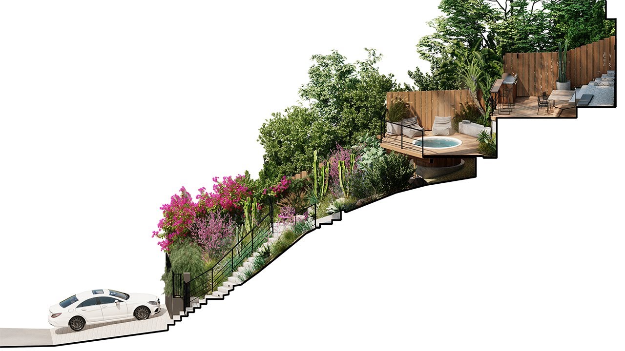 INCLINED LOS ANGELES BACKYARD LANDSCAPE DESIGN YouTube