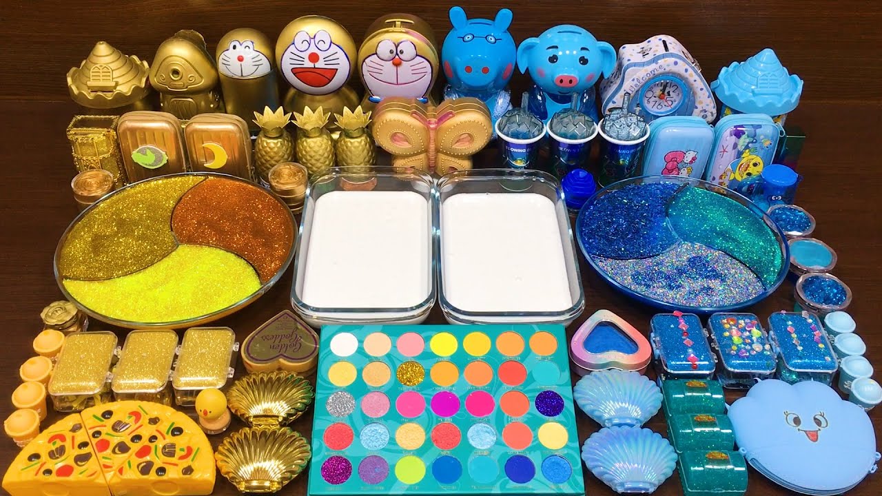 GOLD vs BLUE ! Mixing Random Things into Glossy Slime ! Satisfying Slime Video 