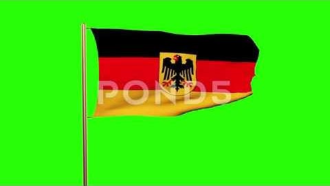Germany With Eagle Flag Waving In The Wind. Green Screen, Alpha Matte. Loopable