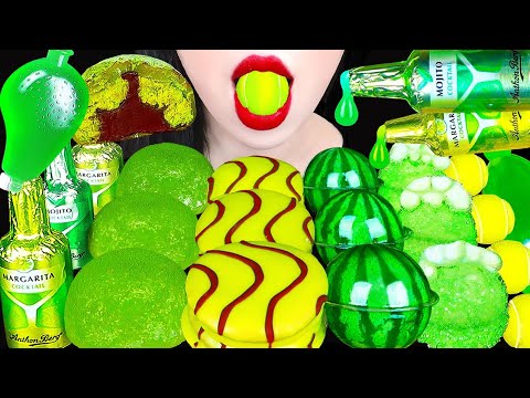 ASMR GREEN DESSERTS 초록색 디저트 먹방 WATERMELON GUMMY COCKTAIL CHOCOLATE, GREEM TEA 수박구미 녹차떡 EATING SOUNDS