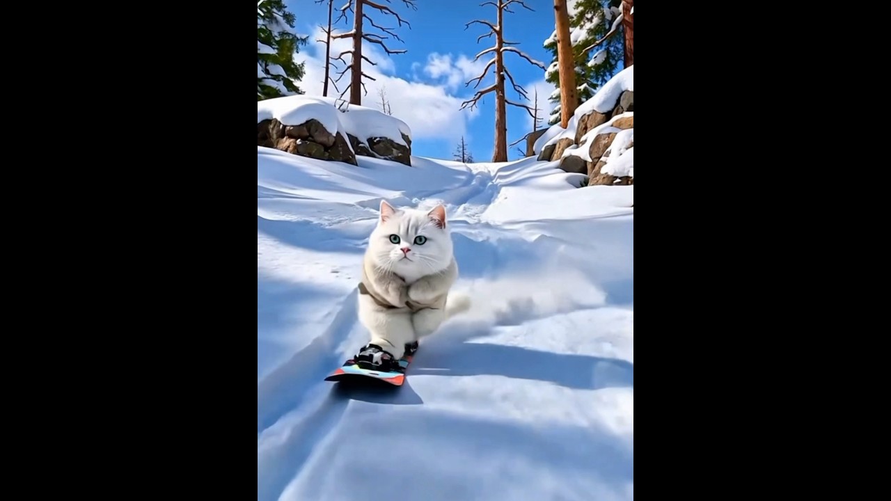 Relaxing Snowboarding cat | Short Meditation Break for Stress Relief 放松的滑雪猫 | 短暂的冥想休息，缓解压力