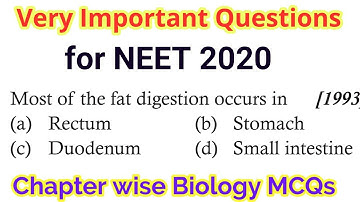 Very important biology mcqs for NEET 2020 || Digestion & Absorption part -4