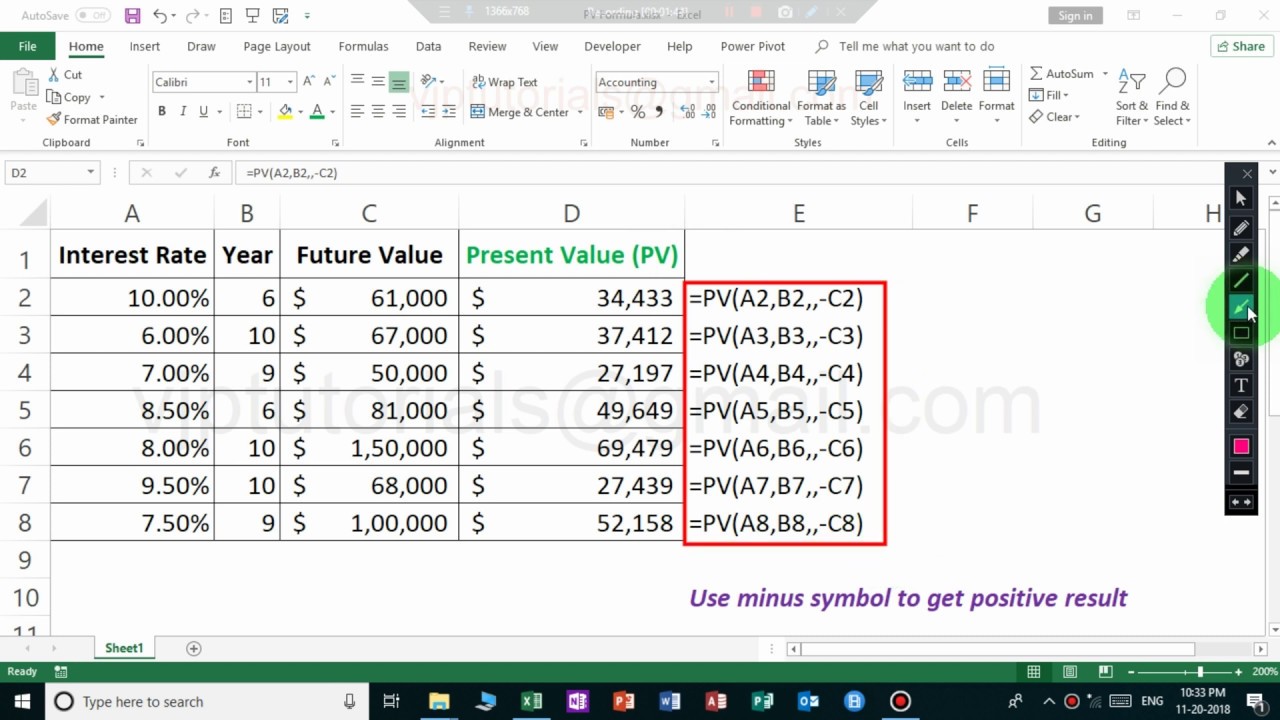 สูตร pv excel Update 2022 Pv function example in excel