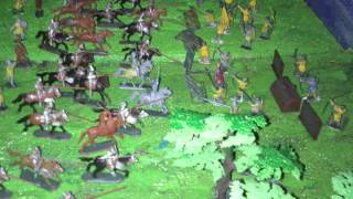 In Battle of Agincourt, is prominent for use of longbow in very large