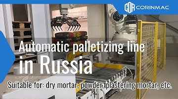 Automatic palletizing line for dry mortar in Moscow, Russia.
