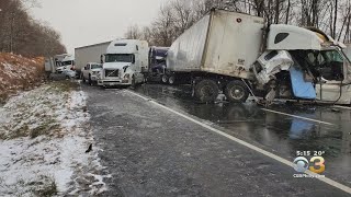 White Out Conditions From Snow Squalls Being Blamed For Deadly 30-Car Pileup On I-80