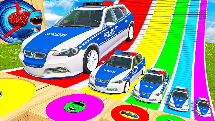 Big & Small Police Cars with Slide Color and Portal Trap - Police Truck Rescue Cars - BeamNG.Drive