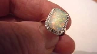 Vintage 14 Carat Gold, Diamond & Stunning Natural Multicolour Opal Ring. Size. P/Q