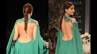 Sonam Kapoor Hot Looks in Green Dress at Ramp Walk IIJW 2019