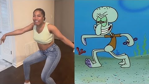Squidward blows a bubble