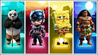 Panda vs Captain America vs Spongebob vs Maui in Tiles Hop EDM Rush