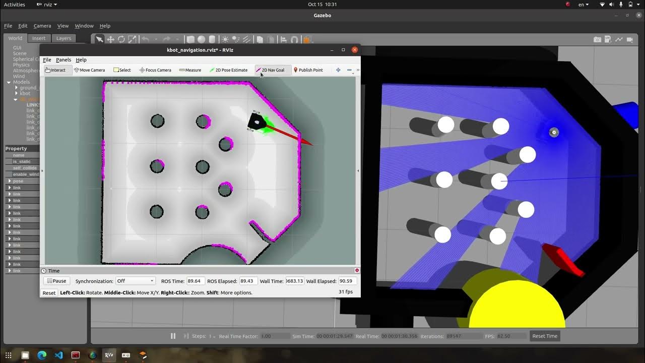 Kbot | Navigation with 2 wheels robot (in Gazebo Simulation) - YouTube