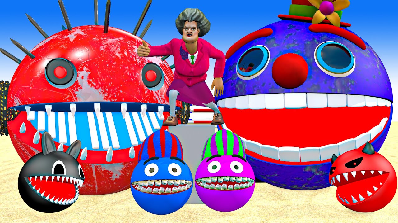 MS PACMAN & NEW RED PACMAN VS TWO YELLOW MONSTER PACMAN FIGHTING