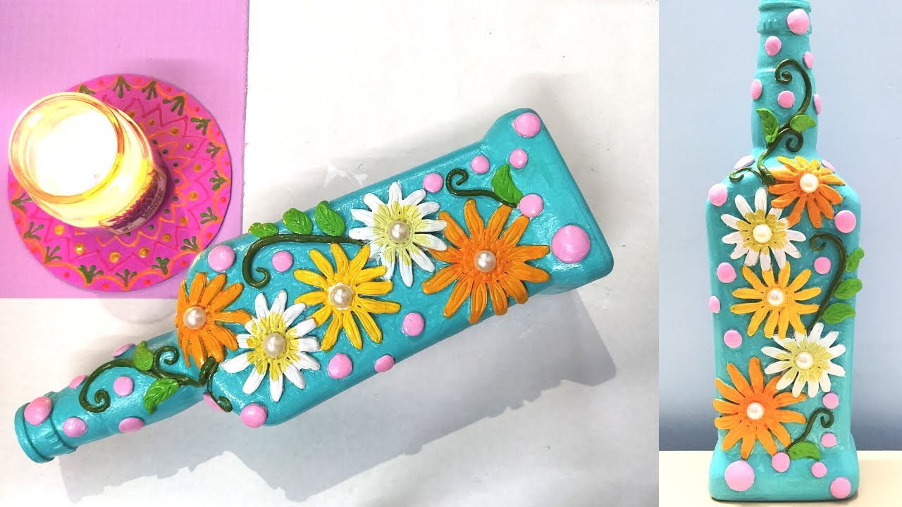 Bottle Art Mouldit clay art on Bottle DIY Bottle Decor YouTube
