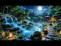 100% Stress Relief 🏮 Japanese Bamboo Garden at Night | Relaxing Stream Sounds