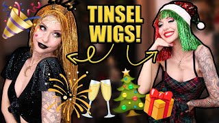 Wearing FESTIVE TINSEL WIGS! 🎄 My Christmas &amp; New Years Eve Outfits!