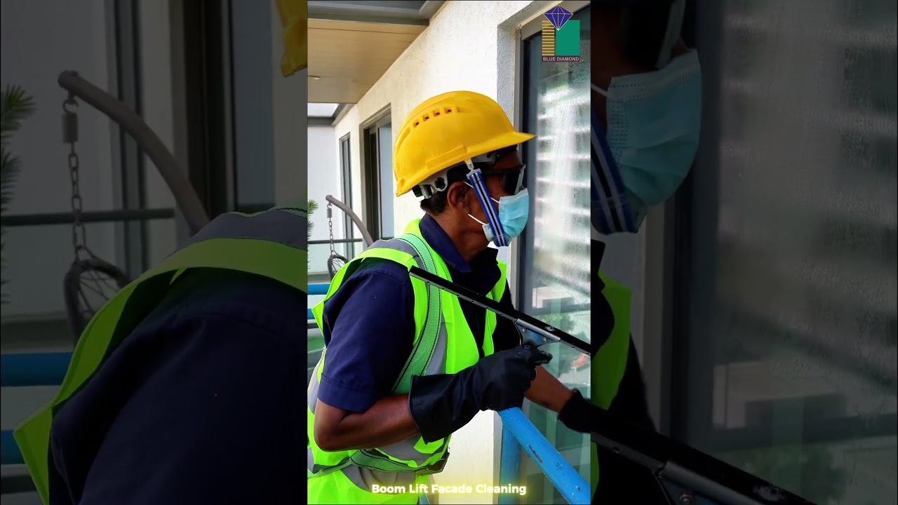 Exterior Cleaning Services in UAE 😉 | Professional Building Façade Cleaning Using Boom Lift