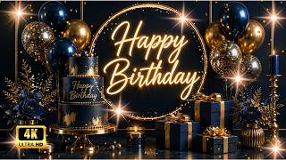 Happy Birthday Background in Blue & Gold ❄️ 1 Hour 4K Elegant Wallpaper Loop | Virtual Party