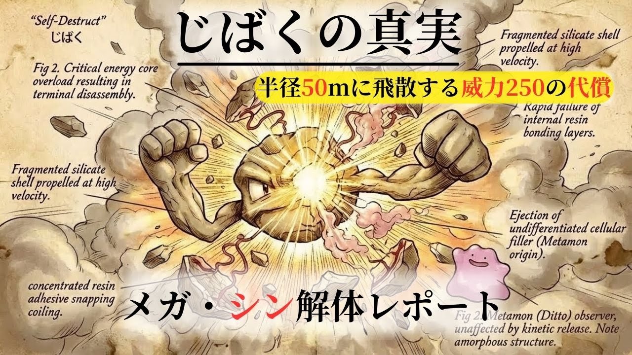 【わざマシン48｜じばく】威力250が引き起こす代償。半径50mに飛散する肉片と回収率90%の罠