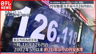 【円安加速】約２０年ぶり１ドル１２６円台  東京外国為替市場