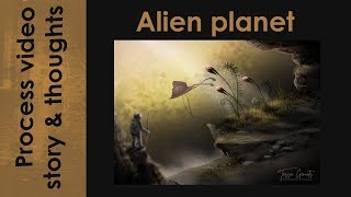 Drawing an alien landscape from greyscale | Storytelling & Progress video