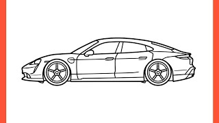 How to draw a PORSCHE TAYCAN step by step / drawing porsche taycan turbo s 2020 car easy