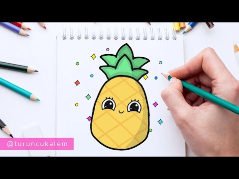 Kolay Mutlu Ananas Çizimi - Kawaii Pineapple Drawing! Adım Adım Çizim Videosu 00010...