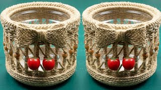 BEST REUSED WASTE PLASTIC BOTTLE, New Styles Hand-Woven Hemp Rope Making A Beautiful Flower Basket