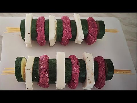 HALLOUMI zucchini (aka courgette) ground beef SPAGHETTI SKEWERS | cooking food