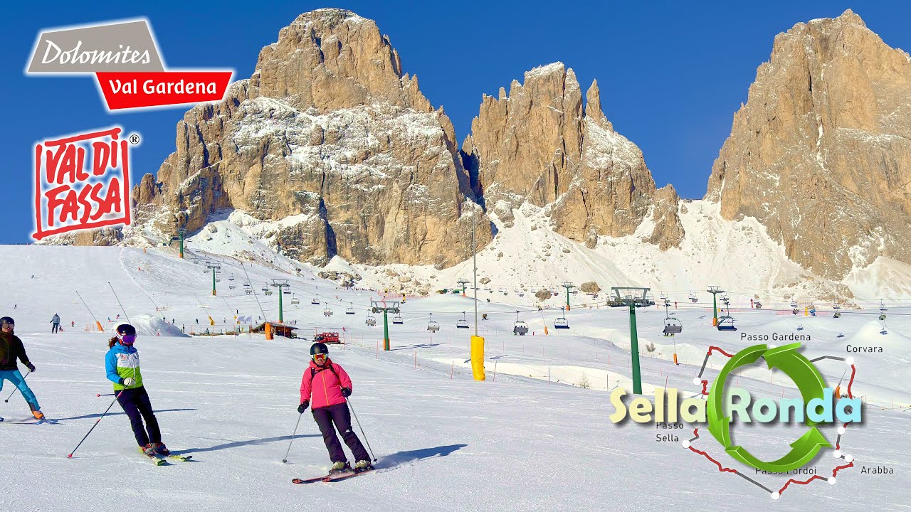 Sellaronda: Dolomiti Italy Anticlockwise Green part 2 Val Gardena - Val Di Fassa. Greatest Ski Trail