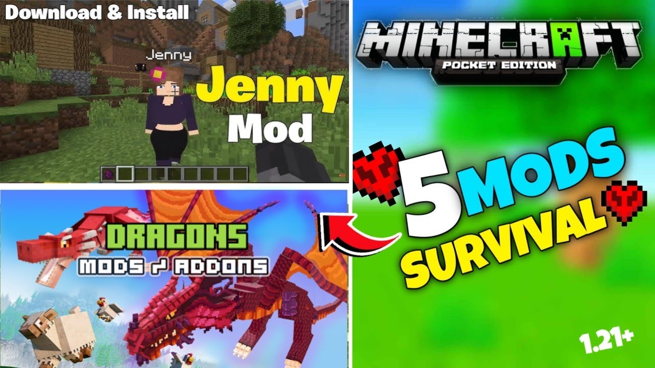 Top 5 Best Survival Mods For Minecraft PE 1.21+ 🤩!! Best Mods/Addons ...