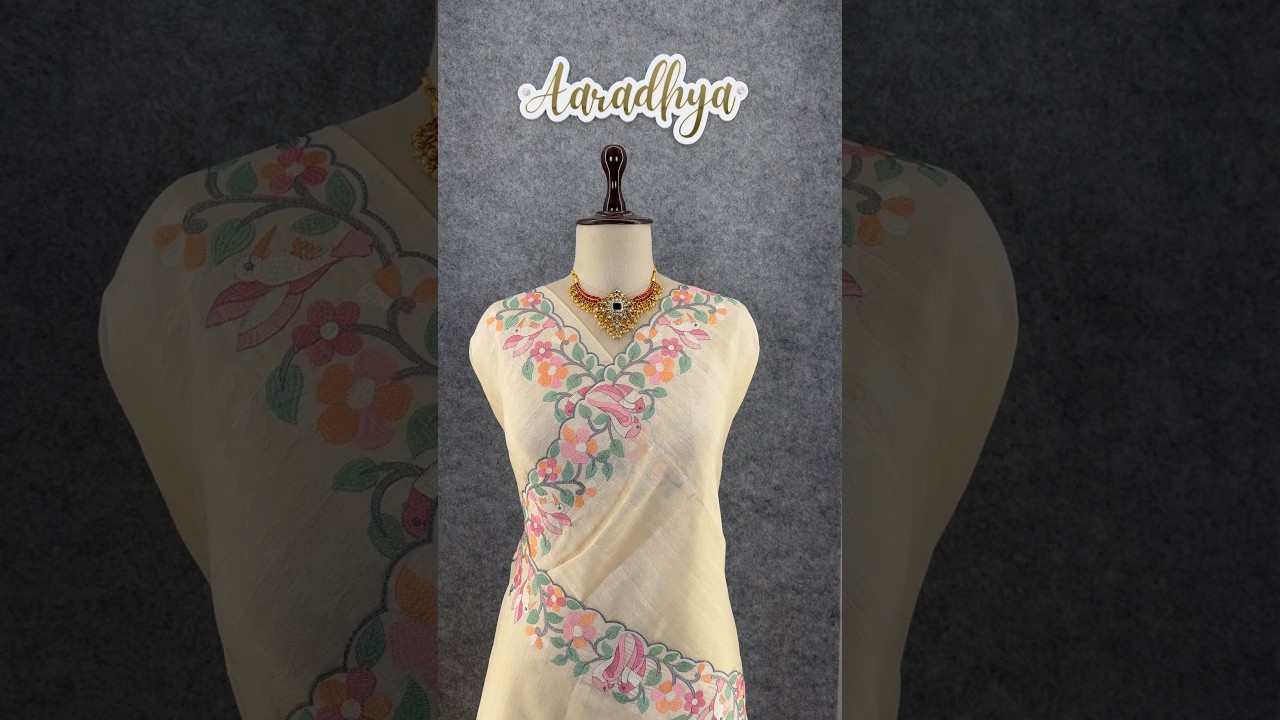 Pure Tussar Silk Saree – Floral & Bird Embroidery